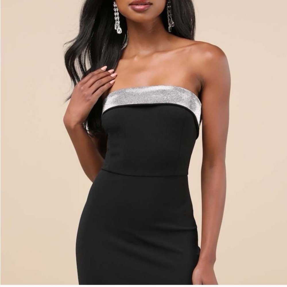 Lulu's Black Rhinestone Strapless Mini Dress - Picture 2 of 9